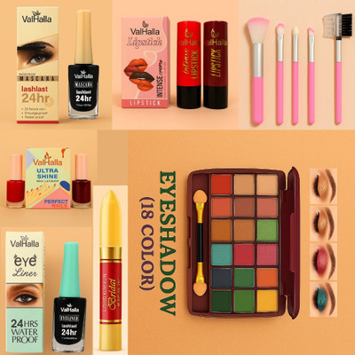 Valhalla 9-in-1 Complete Makeup Combo – Eyes, Lips, Nails & Brush Set(Pack of 9)