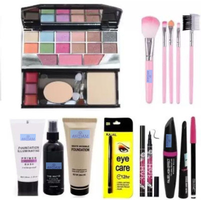 ahdam 6155 Eyeshadow, 5pcs Brushes , Primer, Fixer, foundation, Eyeliner & Kajal, 3in1