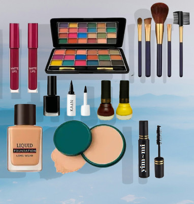 yim~mi Glam Essentials Makeup Kit – Lipsticks, Foundation, Eyeshadows & Nail Polishes(Pack of 10)