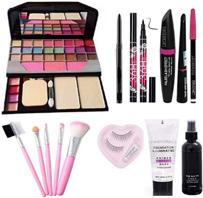 Zailie Face makeup combo with eyeshadow,kajal,Eyeliner,Mascara Eyelashes,Face Brushes(Pack of 10)