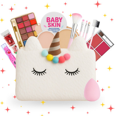 Linivya Real Makeup Kit for Teens & Girls with Unicorn White Fur Bag(Pack of 16)