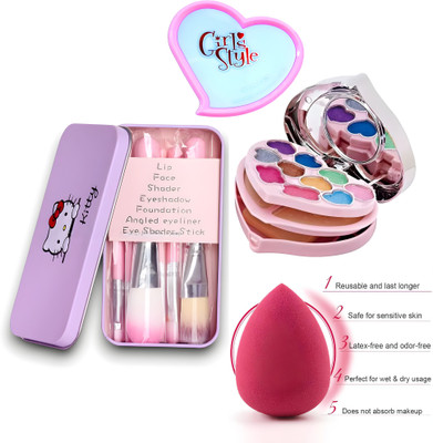 Zqugi THE Premiers Makeup Combo of Mini Tya Makeup Kit , 7Pec Brushes Applicator & 1Pec Sponge Puff(Pack of 3)