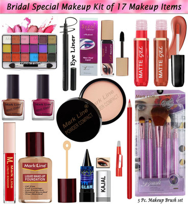 Mark Line Bridal special Makeup Kit of 17 Makeup Items AS03(Pack of 17)