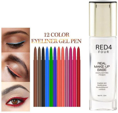 RED4 R4 Highlightening primer 1pcs+multicolor kajal 1pcs(Pack of 2)
