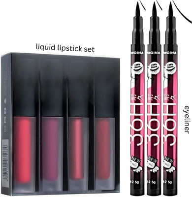 lately Red Edition 4 Mini Matte Lipstick With Waterproof Eyeliner(Pack of 4)