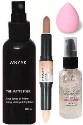 VOUGH All In One Face Makeup Combo with Primer, Fixer, Beauty Blender & Contour Stick(Pack of 4)