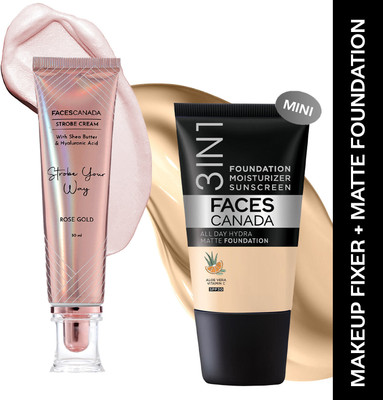 FACES CANADA Rose Gold Strobe Cream (30ml)+Absolute Ivory Hydra Matte Mini Foundation (18ml)(Pack of 2)