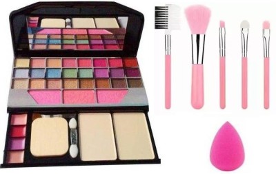 Belle Rosa 6155 fashion make-up kit with 5 pcs pink makeup brush set & beauty blender puff(Pack of 3)