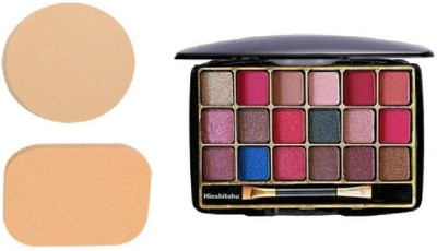 HINSHITSHU J & F Best Quality 18 Colors Eyeshadow Palette with 2 in 1 Blender Puff