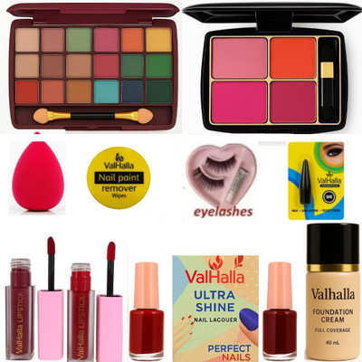 Valhalla 11-in-1 Makeup Combo Kit with blusher , eyeshadow , foundation, lipsticks & More(Pack of 11)