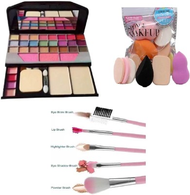 NITAJ TYA 6155 Makeup Kit, Sponge Blender Puff Set, 5 Pcs Brush Set COMBO(Pack of 7)