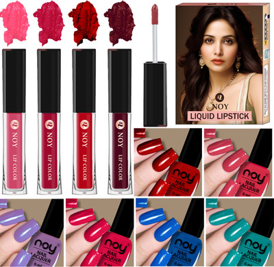 NOY Elegant Bridal Nail Paint And Matte Lipstick Flawless Finish Stunning Look(Pack of 10)