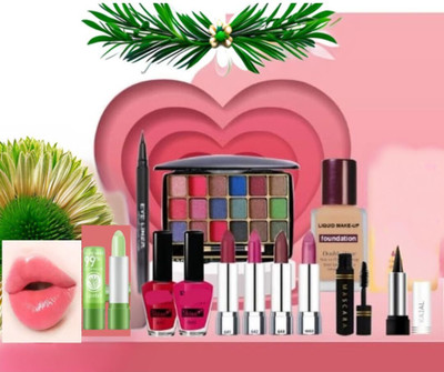 lately 18COLOR EYESHADOW WITH FOUNDATION LIPSTICK KAJAL EYELINER MASCARA & NAILPAINT(12 Items in the set)