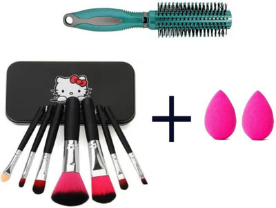 Qul.w Hello Kitty brushes (pack of 7) with roller comb and 2 puffs