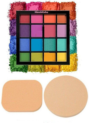 HINSHITSHU Bright Edition Eyeshadow Palette ( 16 Multicolor ) & 2 in 1 Blender Puff