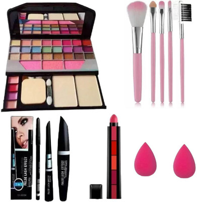 NITAJ Tya 6155 Makeup Kit,5 Pcs Brush,2 Sponge,3 in 1 Mascara Eyeliner,5 in 1 Lipstick(Pack of 5)