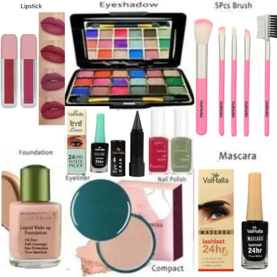Valhalla all in one face makeup kit mini eyeshadow makeup brushes foundation compact(Pack of 11)