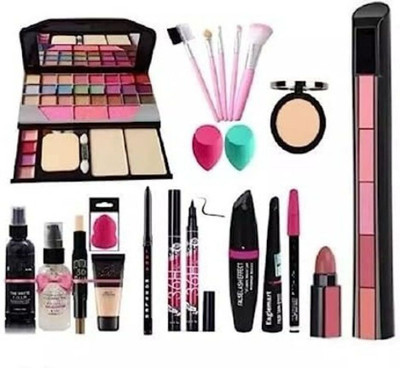 zukrave Makeup Kit with 5 Pink Makeup Brushes 3in1 Eye Combo(Pack of 20)