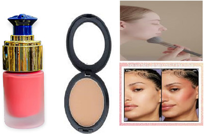 Luipui LONG LASTING COMPACT POWDER AND PEACH COLOR BLUSH MAKEUP(Pack of 2)