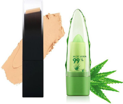 KA-KAIASHA LONG LASTING AND MATTE FINISH FOUNDATION STICK AND ALOEVERA LIPBALM PACK OF 2(Pack of 2)