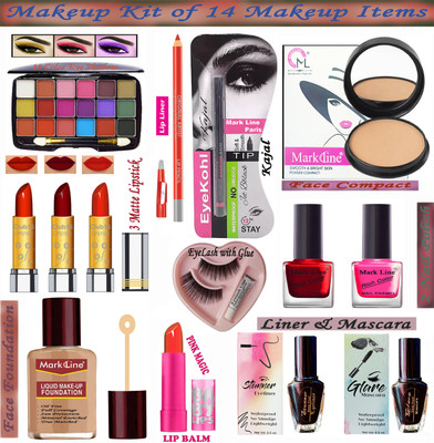 M L Markline Ultra Glam Up Makeup Kit of 14 Makeup Items AJ09(Pack of 14)