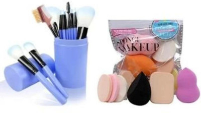 GLOW FIRST Professional 12 Piece Face and Eye Makeup Brush Set 6 in 1 Makeup Sponge Puff(Pack of 18)