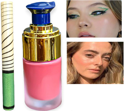 Luipui LIGHT PINK BLUSH AND GREEN COLOR EYELINER(Pack of 2)