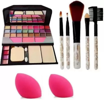 House Of Huda pack of makeup brush set & 2 beauty pufftya 6155 makeup kit with