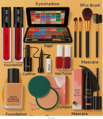 yim~mi High Quality Makeup Combo With Mascara Lipstick And Brushes(Pack of 15)