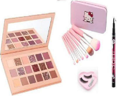 YELGO Eye Shadow Palette & 7 pc Soft Makeup Brushes With Box And Eye Liner + Eyelash(Pack of 4)