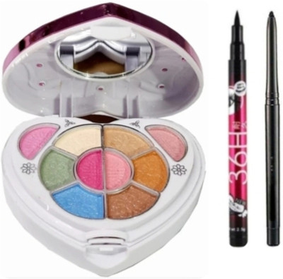 Ashyra Heart Shape Small Pink Makeup Kit with 36H Eyeliner with Intense Kajal(Pack of 3)
