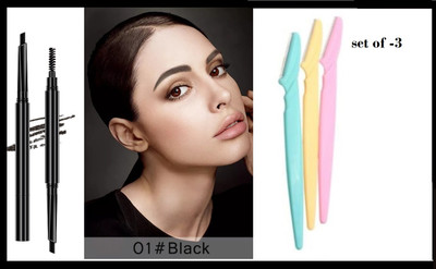 KAIASHA black Eyebrow Pencil 3 eye combo(Pack of 2)