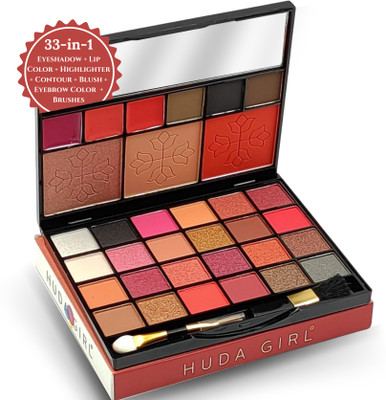 Huda Girl BEAUTY Swiss Edition Professional Makeup Kit For Girls ( Eyeshadow, Blusher, Highlighter, Concealer, Lipstick, Eyebrow Powder) All in One Combo Make up Palette(Pack of 35)