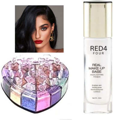 RED4 R4 Highlighting primer 1pcs+12color heart shape eyeshadow 1(Pack of 2)