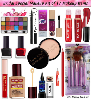 Mark Line Bridal special Makeup Kit of 17 Makeup Items AS20(Pack of 17)