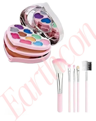 Earthcon Heart Shape Makeup Kit Eye shadow Lip Gloss Mirror With 5 Pcs Brush