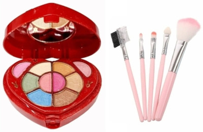 Ashyra Heart Shape Makeup Kit with 5Pc Pink Makeup Brushes(Pack of 2)