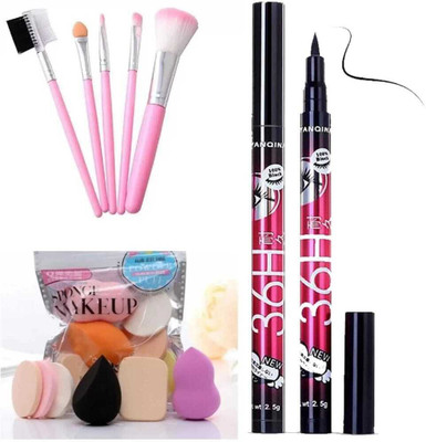 swenky MAKEUP KIT WITH MAKEUP BRUSH BLENDER PUFF FAMILY & WATER PROOF EYELINER