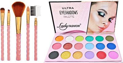 Lady FASHION 18 Color Eyeshadow Palette & 5 Pcs. Makeup Brush in One Makeup Kit(Pack of 2)