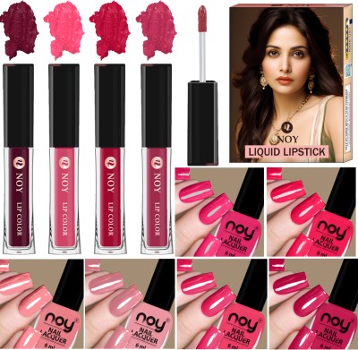 NOY Nail Paint And Liquid Lipstick Makeup Kit for All-Day Glam(Pack of 10)