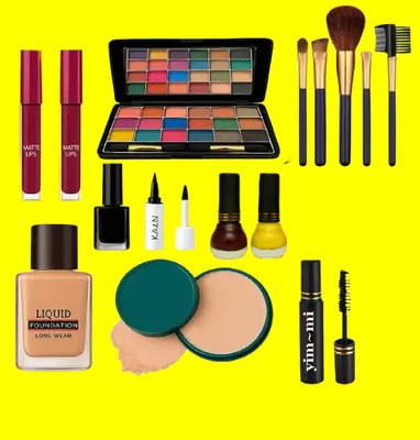 yim~mi Complete Makeup Kit – Lipsticks, Eyeshadows, Foundation & More(Pack of 10)