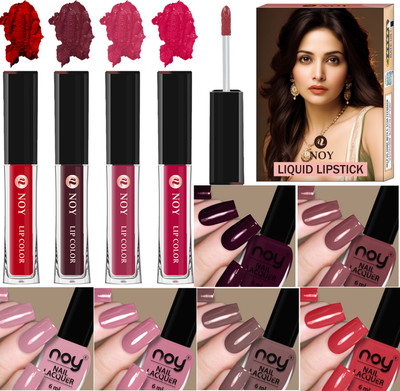 NOY Makeup Kit And Liquid Lipstick Combo for Bold Radiant Look(Pack of 10)