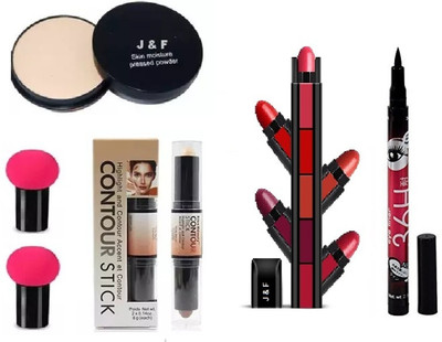 Zailie Face Compact,Contour Stick ,5 in 1 red Lipstick,36 Hours Eyeliner,Mushroom Puff