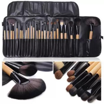 Toberer 24 pc Makeup Brush Set With Leather Pouch- black (Pack of 24(Pack of 24)