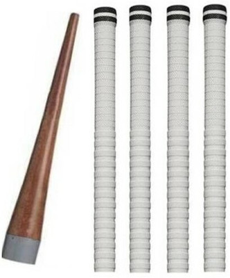 Fitdex 1-Cricket Bat Handle Gripper (Wooden Cone), 4-White Grip, Wooden Bat Mallet