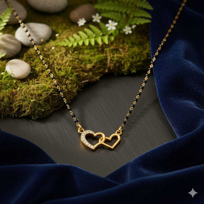Garud Elegant Double Heart Mangalsutra with CZ Stones Alloy Mangalsutra