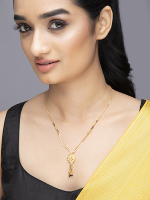 RUBANS Rubans Gold Plated Set Of 4 Elegant Mangalsutra With Black Beads And AD's Alloy Mangalsutra