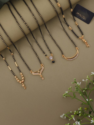 predzthing Combo of 5 Gold Plated Traditional 18 Inch Long for Women Alloy Mangalsutra