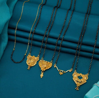 Siyajewelly Traditional pack of 5 Brass, Crystal Mangalsutra