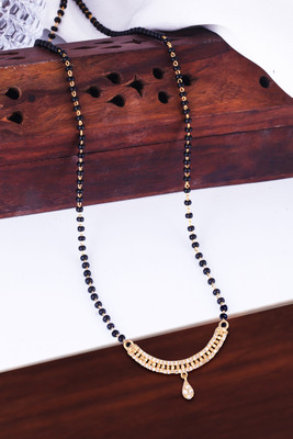 MEENAZ Mangalsutra for women Simple Design Short Chain Ad golden magalsutra 1 gram gold Brass, Copper, Metal, Crystal, Stone Mangalsutra